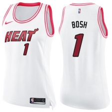 Women's Nike Miami Heat #1 Chris Bosh Swingman White/Pink Fashion NBA Jersey