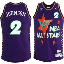 Men's Adidas Charlotte Hornets #2 Larry Johnson Swingman Purple 1995 All Star Throwback NBA Jersey