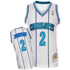 Men's Mitchell and Ness Charlotte Hornets #2 Larry Johnson Authentic White Throwback NBA Jersey