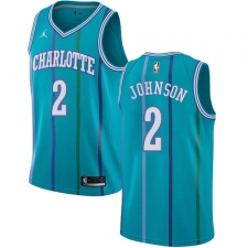 Men's Nike Jordan Charlotte Hornets #2 Larry Johnson Authentic Aqua Hardwood Classics NBA Jersey