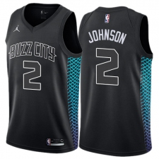 Men's Nike Jordan Charlotte Hornets #2 Larry Johnson Authentic Black NBA Jersey - City Edition
