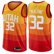 Men's Nike Utah Jazz #32 Karl Malone Authentic Orange NBA Jersey - City Edition