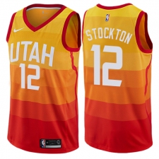 Men's Nike Utah Jazz #12 John Stockton Authentic Orange NBA Jersey - City Edition