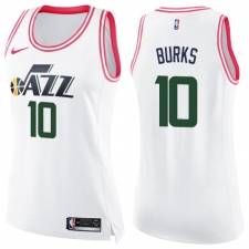 Women's Nike Utah Jazz #10 Alec Burks Swingman White/Pink Fashion NBA Jersey
