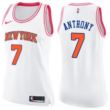 Women's Nike New York Knicks #7 Carmelo Anthony Swingman White/Pink Fashion NBA Jersey