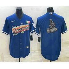 Men's Los Angeles Dodgers Big Logo Rainbow Blue Cool Base Nike Jersey1