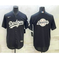 Men's Los Angeles Dodgers Black Team Big Logo Cool Base Stitched Baseball Jersey3