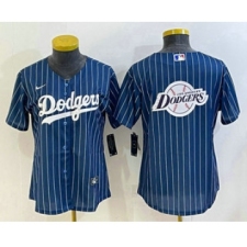 Women's Los Angeles Dodgers Big Logo Navy Blue Pinstripe Stitched MLB Cool Base Nike Jersey