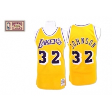Men's Mitchell and Ness Los Angeles Lakers #32 Magic Johnson Authentic Gold Throwback NBA Jersey