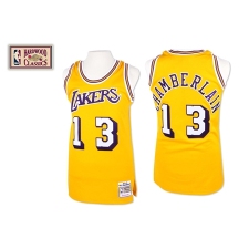 Men's Mitchell and Ness Los Angeles Lakers #13 Wilt Chamberlain Authentic Gold Throwback NBA Jersey