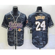 Men's Los Angeles Lakers #24 Kobe Bryant Black Camo Cool Base Stitched Baseball Jersey1