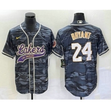 Men's Los Angeles Lakers #24 Kobe Bryant Black Camo Cool Base Stitched Baseball Jersey2