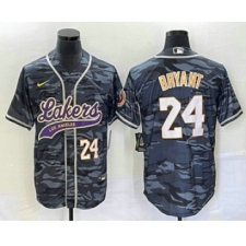Men's Los Angeles Lakers #24 Kobe Bryant Black Camo Cool Base Stitched Baseball Jersey