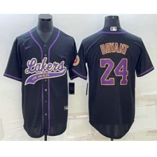 Men's Los Angeles Lakers #24 Kobe Bryant Black With Cool Base Stitched Baseball Jersey