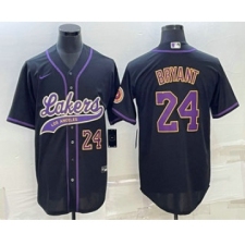 Men's Los Angeles Lakers #24 Kobe Bryant Number Black With Cool Base Stitched Baseball Jersey
