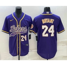 Men's Los Angeles Lakers #24 Kobe Bryant Number Purple With Cool Base Stitched Baseball Jersey