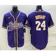 Men's Los Angeles Lakers #24 Kobe Bryant Purple With Cool Base Stitched Baseball Jersey