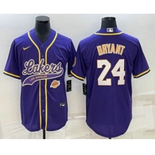 Men's Los Angeles Lakers #24 Kobe Bryant Purple With Cool Base Stitched Baseball Jerseys