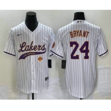 Men's Los Angeles Lakers #24 Kobe Bryant White Pinstripe Cool Base Stitched Baseball Jersey