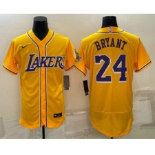 Men's Los Angeles Lakers #24 Kobe Bryant Yellow Stitched Flex Base Nike Baseball Jersey
