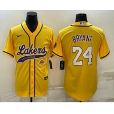 Men's Los Angeles Lakers #24 Kobe Bryant Yellow With Cool Base Stitched Baseball Jerseys