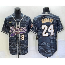 Men's Los Angeles Lakers #8 #24 Kobe Bryant Black Camo Cool Base Stitched Baseball Jersey