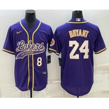 Men's Los Angeles Lakers #8 #24 Kobe Bryant Number Purple With Cool Base Stitched Baseball Jersey