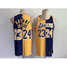 Men's Los Angeles Lakers Purple Gold Kobe Bryant Split Special Mamba And La King Jersey