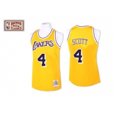 Men's Mitchell and Ness Los Angeles Lakers #4 Byron Scott Authentic Gold Throwback NBA Jersey