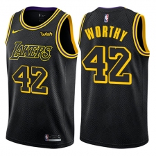 Women's Nike Los Angeles Lakers #42 James Worthy Swingman Black NBA Jersey - City Edition