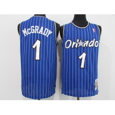 Men's Orlando Magic #1 Tracy Mcgrady Blue Mitchell & Ness Black Retired Player Jersey