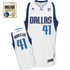 Men's Adidas Dallas Mavericks #41 Dirk Nowitzki Swingman White Home Champions Patch NBA Jersey