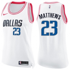 Women's Nike Dallas Mavericks #23 Wesley Matthews Swingman White/Pink Fashion NBA Jersey