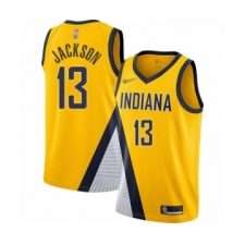 Men's Indiana Pacers #13 Mark Jackson Authentic Gold Finished Basketball Jersey - Statement Edition