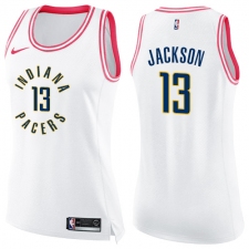 Women's Nike Indiana Pacers #13 Mark Jackson Swingman White/Pink Fashion NBA Jersey