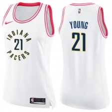 Women's Nike Indiana Pacers #21 Thaddeus Young Swingman White/Pink Fashion NBA Jersey