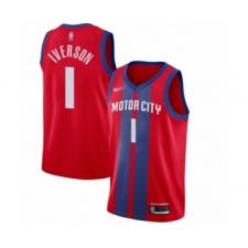 Men's Detroit Pistons #1 Allen Iverson Swingman Red Basketball Jersey - 2019 20 City Edition
