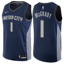 Men's Nike Detroit Pistons #1 Tracy McGrady Authentic Navy Blue NBA Jersey - City Edition