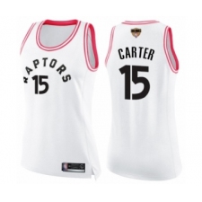 Women's Toronto Raptors #15 Vince Carter Swingman White Pink Fashion 2019 Basketball Finals Bound Jersey