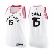 Women's Toronto Raptors #15 Vince Carter Swingman White Pink Fashion 2019 Basketball Finals Champions Jersey