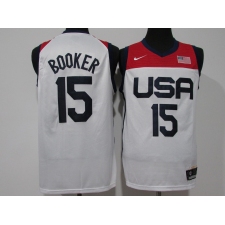 Men's Phoenix Suns #15 Devin Booker White USA Basketball Tokyo Olympics 2021 Jersey