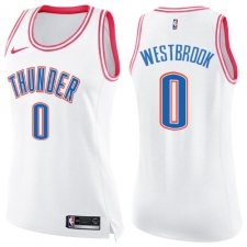 Women's Nike Oklahoma City Thunder #0 Russell Westbrook Swingman White/Pink Fashion NBA Jersey