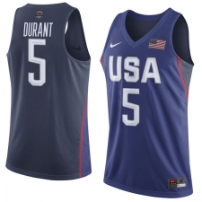 Men's Nike Team USA #5 Kevin Durant Authentic Navy Blue 2016 Olympic Basketball Jersey
