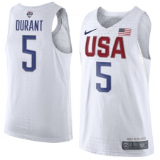Men's Nike Team USA #5 Kevin Durant Swingman White 2016 Olympic Basketball Jersey