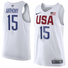 Men's Nike Team USA #15 Carmelo Anthony Authentic White 2016 Olympic Basketball Jersey