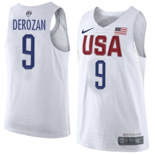 Men's Nike Team USA #9 DeMar DeRozan Swingman White 2016 Olympic Basketball Jersey