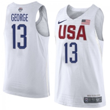 Men's Nike Team USA #13 Paul George Authentic White 2016 Olympic Basketball Jersey