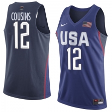 Men's Nike Team USA #12 DeMarcus Cousins Authentic Navy Blue 2016 Olympic Basketball Jersey