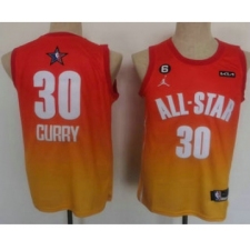 Men's Golden State Warriors 30 Stephen Curry Orange 2022 All Star 6 Patchs Icon Sponsor Swingman Jersey