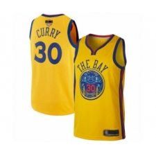 Men's Golden State Warriors #30 Stephen Curry Swingman Gold 2019 Basketball Finals Bound Basketball Jersey - City Edition